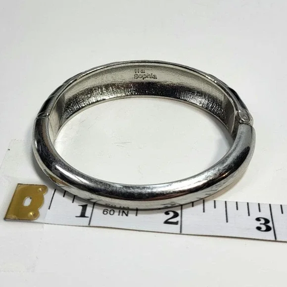 Lia Sophia Silver and Black Rhinestone Accent Bangle Hinged Bracelet - Picture 3 of 7